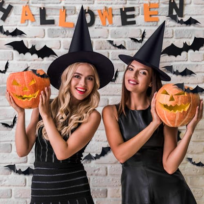 6PCS Halloween Witch Hats 98 FT Nylon Cord 24 Bats for Porch Yard Deco