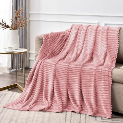 BEDELITE 3D Ribbed Jacquard Pink Fleece Throw Blanket for Couch, 50x70 Inch - color: Dusty Pink, size: Throw XL(50"x70")