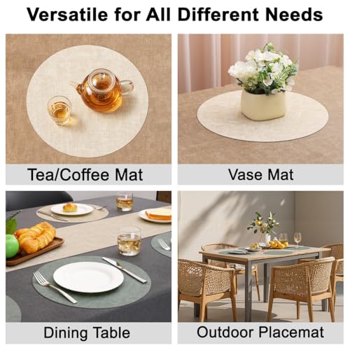 Myir JUN 14" Round Placemats Set of 4, Reversible Dual-Color Place Mats - color: Cream-white Sage Green