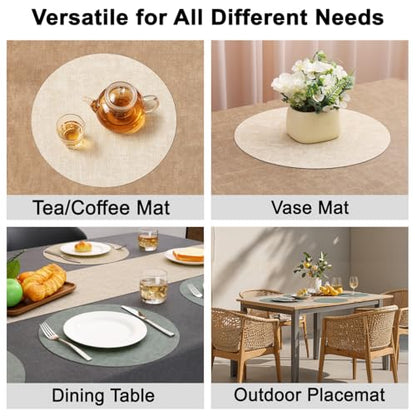 Myir JUN 14" Round Placemats Set of 4, Reversible Dual-Color Place Mats - color: Cream-white Sage Green