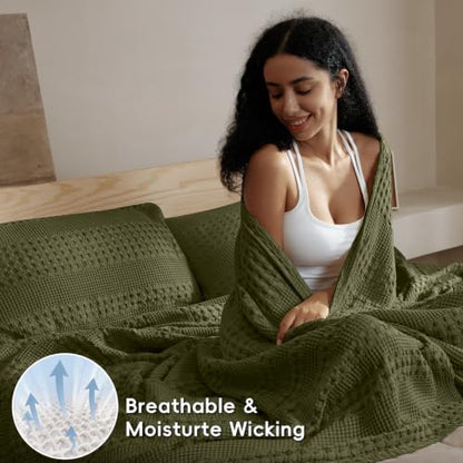 PHF Lightweight 100% Cotton Waffle Throw Blanket for Couch, Capulet Olive - color: 05 Capulet Olive, size: Throw(50"x60")