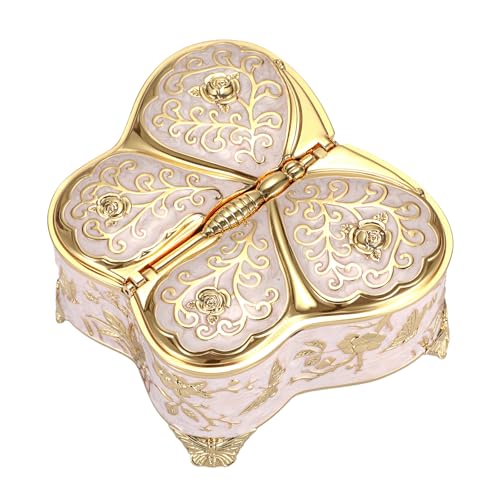 Hipiwe Antique Metal Jewelry Box Butterfly Keepsake Box for Woman, Large - color: Beige, size: Large