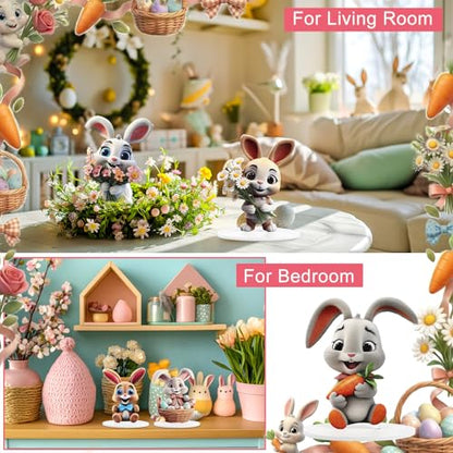 Wenqik 6 Sets Easter Table Decorations Easter 5.1"x4.3" Bunny Wooden Table Centerpieces 3D Visual Tiered Tray Centerpiece Party Supplies Wooden Spring for Home Farmhouse Bedroom Living Room Decor - style: Bunny