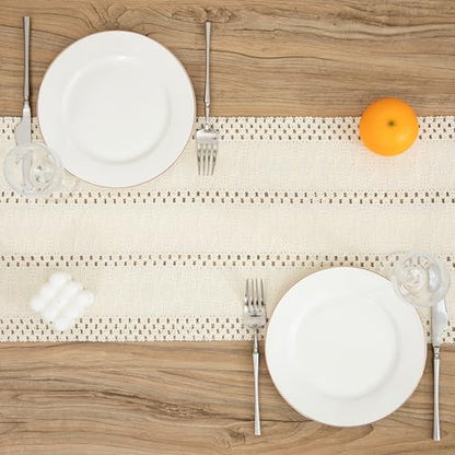 Boho Cream Table Runner, 12x108 Inches - color: Cream, size: 12" x 108"