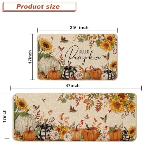 Baccessor Fall Pumpkin Kitchen Rugs Set of 2, 17x29 and 17x47 Inch - color: Fall Pumpkin