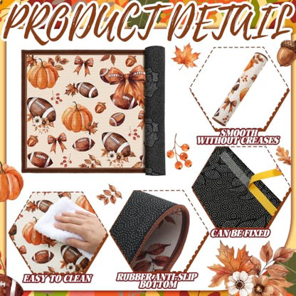 Fourluoo 3 Pcs Fall Football Pumpkin Kitchen Rugs and Mats Set - color: Beige