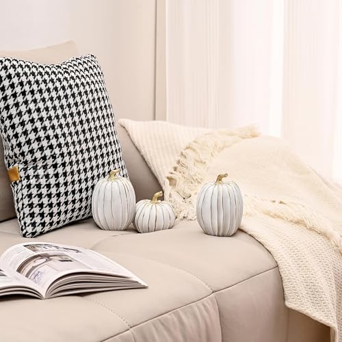 FESTGLOX Fall Pumpkin Decor, 2Pcs Resin Thanksgiving Fake Pumpkin Figurines - color: White-2pcs