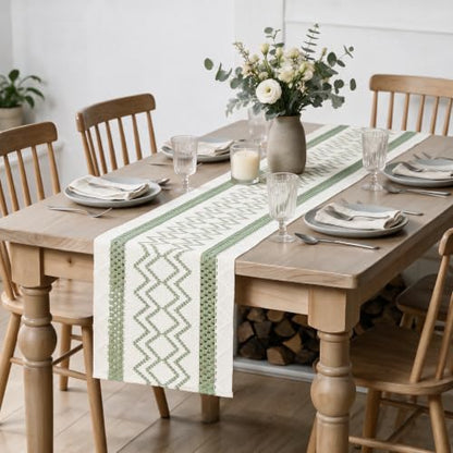 Artoid Mode Sage Green Stripe Diamond Woven Table Runner 12x36 Inch - color: Sage Green, size: 12" x 36", Table Runner
