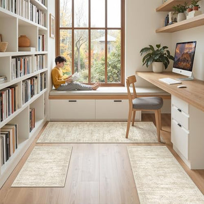 Kitchen Rugs Sets of 3, 2x3 2x4 2x5 Rug Runner,Beige - color: Beige/Ivory, size: 2x3+2x4+2x5 Set