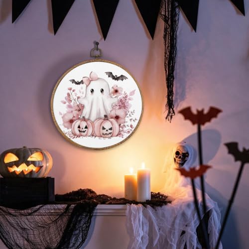 Cute Pink Halloween Ghost Round Wall Art, Halloween Pictures Wall Decor - color: Ghost-14