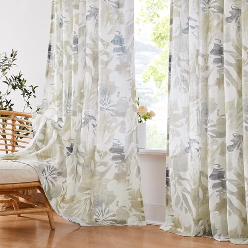 Natural Taupe Linen Semi Sheer Curtains for Fall 55x84" Country Leaf Print - color: Gromme Top- Semi Sheer- Taupe, size: 55"W x 84"L (Pack of 2)
