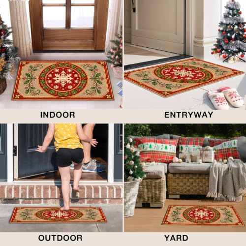 Christmas Snowflake Faux Coco Coir Doormat Door Mat 17x30 Inch - color: Christmas 01