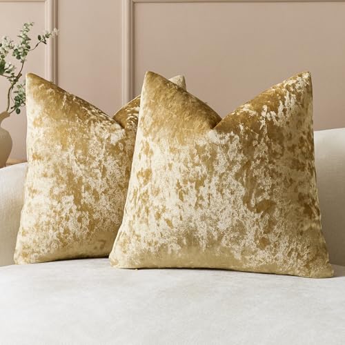 KINDREX Velvet Throw Pillow Covers 20x20 Set of 2, Luxurious Velvet Decorative Pillow Cases, Solid Square Cushion Covers for Farmhouse Couch Sofa Bed Living Room, Gold - color: Gold, size: 20" x 20" (Pack of 2)