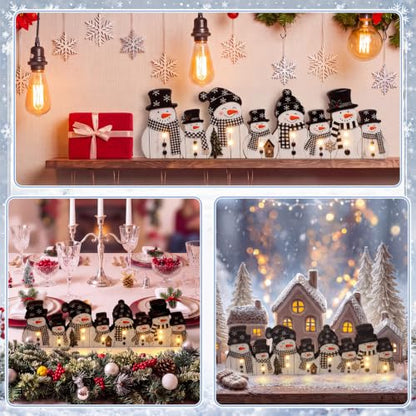 Yousoontic Christmas Table Decorations, Illuminated Snowman Table Centerpieces, Cute Wooden Sign Decorations with LED Lights, 3D Block Xmas Decor for Christmas Tabletop Mantel Desk Home Office Party - style: Illuminated Snowman