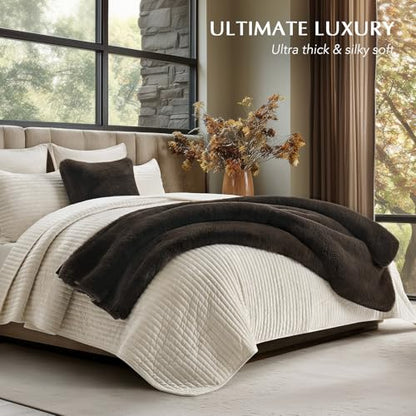 EverGrace Faux Chinchilla Fur Throw Blanket, 60"x80", Espresso Mink - color: Espresso Mink, size: 60"x80"