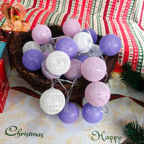 Gardeningwill 3M/10Ft 30 Purple White Ball LED Xmas Wedding Battery Operated String Fairy Light - color: Purpel White