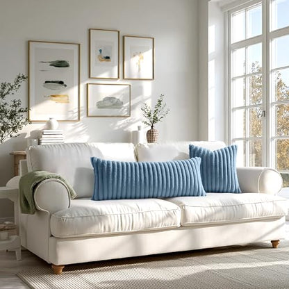 MIULEE Faux Fur Lumbar Throw Pillow Covers 12x20 Set of 2 Grey Blue - color: Blue Grey, size: 20" x 12" (Pack of 2)