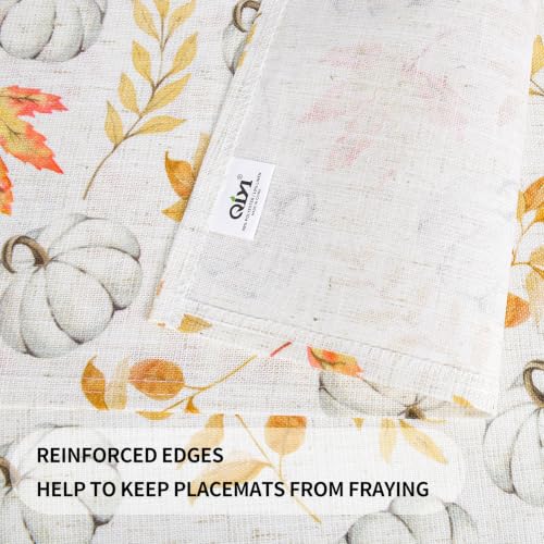 QIYI Fall Placemats Set of 6, 12"x18" Linen Place Mats, Maple Pumpkins - color: Maple Pumpkins, size: Set of 6