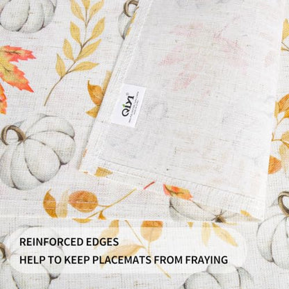 QIYI Fall Placemats Set of 6, 12"x18" Linen Place Mats, Maple Pumpkins - color: Maple Pumpkins, size: Set of 6