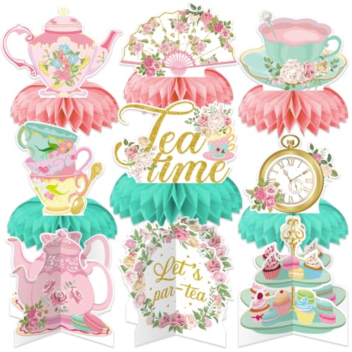 Tea Party Decorations, 9 Pcs Tea Party Table Decorations for Girls - style: Tea Party
