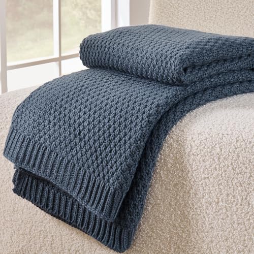 Blue Throw Blanket, Sweater-Soft Moss Knit, 50" x 60", Dusty Blue - color: Moss-dusty Blue, size: 50"x60"