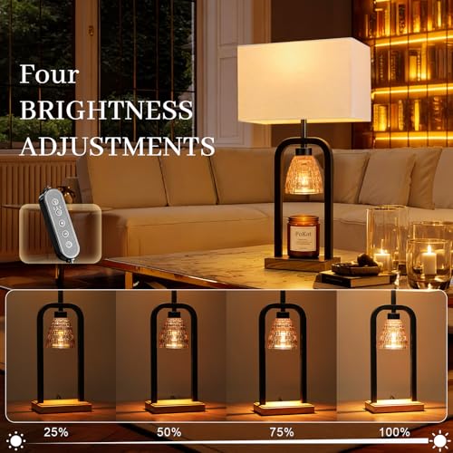 PoKat 21.5'' Bedroom Table Lamps Set of 2 with Candle Warmer & Gift Box - color: Set of 2 - Metal Black With Wood-print Finish