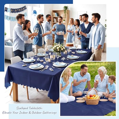 NatNarr 3 Pcs Navy Blue Plastic Tablecloths, Scalloped Blue Table Cloth - color: Navy Blue, size: 3 Pack