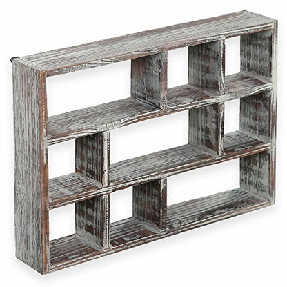 MyGift 9 Compartment Wood Shadow Box Display Shelf, Rustic Curio Case - color: Torched Wood