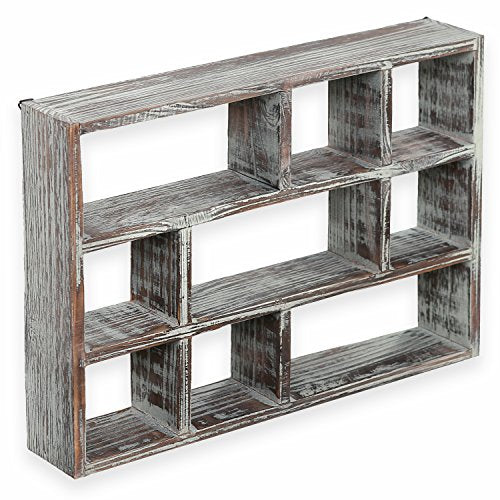 MyGift 9 Compartment Wood Shadow Box Display Shelf, Rustic Curio Case - color: Torched Wood