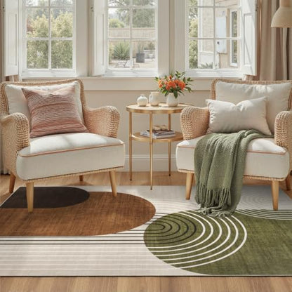 DCX Abstract Washable 4x6 Rug, Non Slip Low Pile Rug, Green and Brown - color: Green & Brown, size: 4' x 6' (Rectangular)