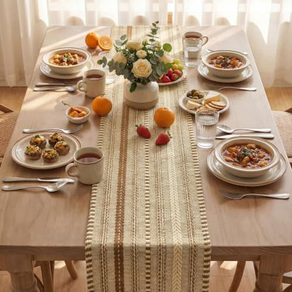 Artoid Mode Coffee Farmhouse Stripe Braided Table Runner 12x72 Inch - color: Light Coffee, size: 12" x 72", Table Runner