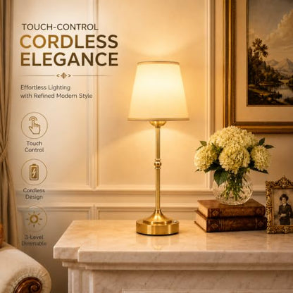 Yunaking Rechargeable Gold Table Lamp: Cordless Lamp with 3 Color Dimmable