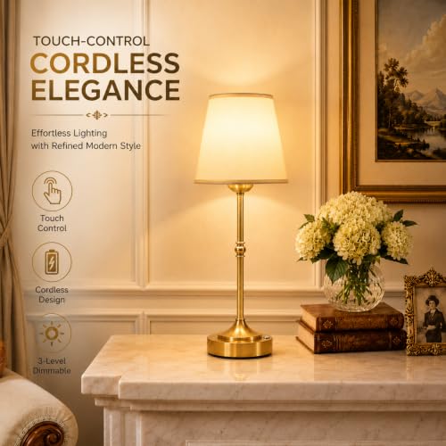Yunaking Rechargeable Gold Table Lamp: Cordless Lamp with 3 Color Dimmable