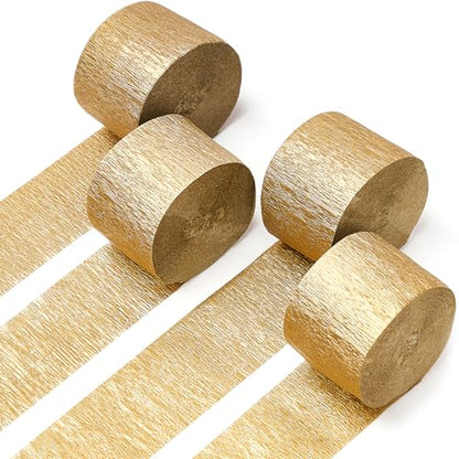 PartyWoo Gold Crepe Paper Streamers 4pcs 328 FT Gold Streamers - color: Gold-9573