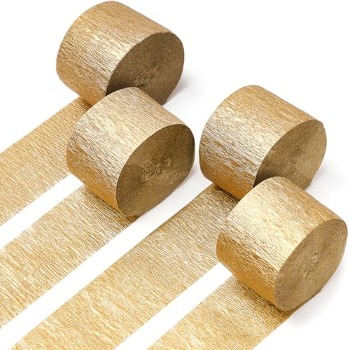 PartyWoo Gold Crepe Paper Streamers 4pcs 328 FT Gold Streamers - color: Gold-9573