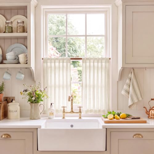 NICETOWN Sheer Linen Curtains 36 Inch Length for Small Window 2 Panels, Ivory Rod Pocket & Back Tab Semi Sheer Drapes Privacy Semitransparent Farmhouse Window Treatment, W52 x L36 - color: Linen Ivory, size: 52"W x 36"L (Pack of 2)