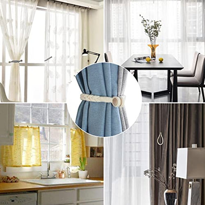 Magnetic Soft Curtain Tiebacks Rope Cotton Window Curtain Holdbacks Porlau - color: Beige, size: 6 Pack