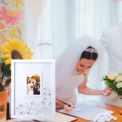 Wedding Guest Book, Wedding Guest Book Alternative with Wooden Hearts, Wedding Book for Guests Guest Book Wedding Reception for Wedding Anniversary Baby Shower Birthday Party - color: White