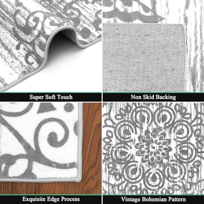 HEBE Area Rug for Living Room 6'x9', Washable Non Slip Boho Bedroom Rug - color: Grey, size: 6' x 9' (Rectangular)