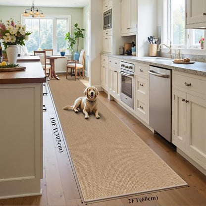 HEBE Washable Runner Rug 2'x10', Non Slip Low-Pile Hallway Rugs Runner - color: Tan, size: 2' x 10' (Rectangular)