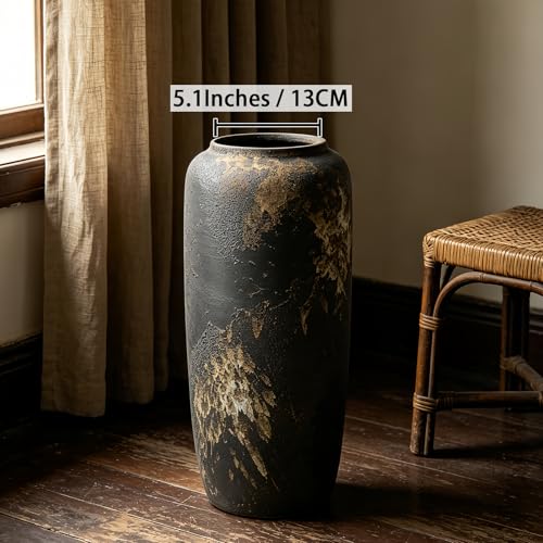 Black Rustic Ceramic Floor Vase, 15.7 Inch, Farmhouse Large Decor - size: 15.7 Inch