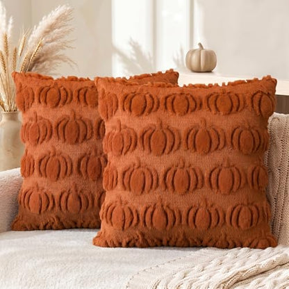 AVOIN colorlife Caramel Fall Pumpkin Throw Pillow Covers 18x18 Inch - color: Caramel, size: 18" x 18" (Pack of 2)