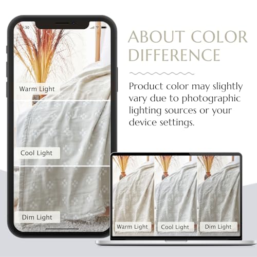 jinchan 100% Cotton Muslin Blanket Twin Boho Throw Blanket 50x60 Oatmeal - color: B. Cross Grey, size: 50"x60"