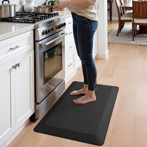 DEXI Anti Fatigue Kitchen Mat Cushioned, 20x32 Waterproof Runner Rug Black - color: Black, size: 32"L x 20"W x 0.9"Th