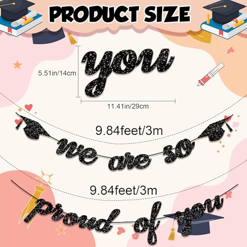 Graduation Decorations 2026 2027 | Pre-Strung Class of 2026 Graduation Banner, Black Glitter We are So Proud of You Grad Banner for Graduations Party Decorations Favors Supplies School Home Car Decorations - color: Black grad