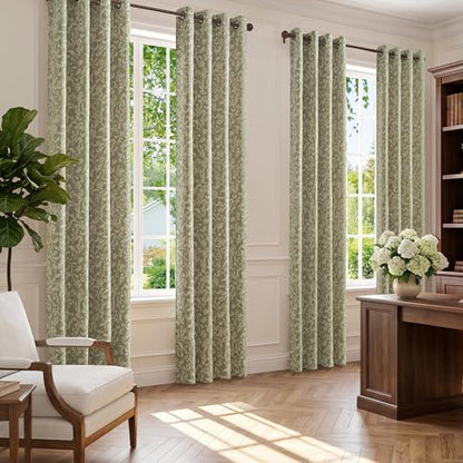jinchan Sage Floral Curtians 84 Inch Room Darkening Grommet 2 Panels - color: *Dusty Sage, size: 50"W x 84"L (Pack of 2)