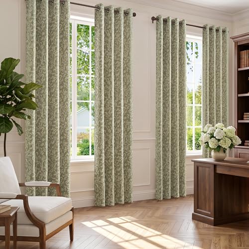 jinchan Sage Floral Curtians 90 Inch Room Darkening Grommet 2 Panels - color: *Dusty Sage, size: 50"W x 90"L (Pack of 2)