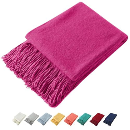 Homiest Dark Pink Knitted Throw Blanket with Fringe, 50x60 Inch - color: Fuschia, size: 50" x 60"