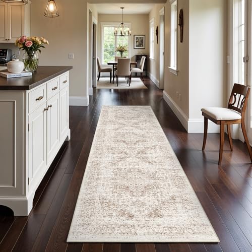 3x10 Washable Hallway Runner Rug: Vintage Medallion Soft Rugs IvoryBeige - color: Ivory/Beige, size: 3x10