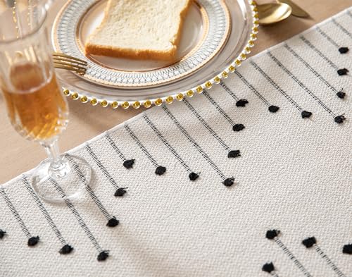 Caflife Black Beige Cotton Linen Rustic Boho Table Runner 13x48 Inch Long - color: Black Beige, size: 13x48Inch
